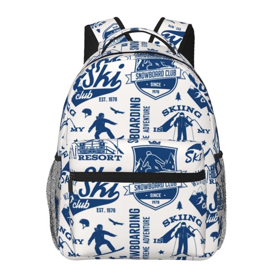 Ratiio Skiing Enthusiast Print Eco-Friendly Casual Backpack, Water-Resistant Polyester Canvas Daypack with Smooth Zippers, Comfortable & Durable Travel Bag with Laptop Compartment