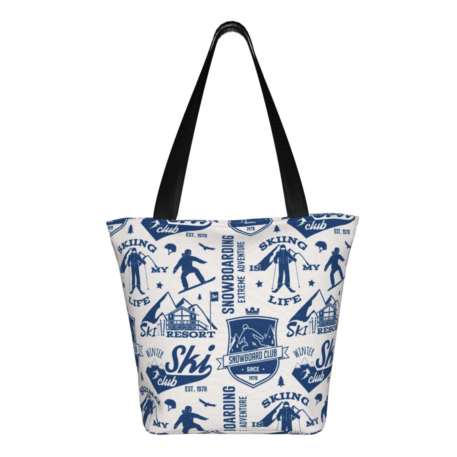 Ratiio Skiing Enthusiast Print Shoulder Bag for Women, Polyester Crossbody Purse Lightweight Handbag for Daily Travel and Casual Use