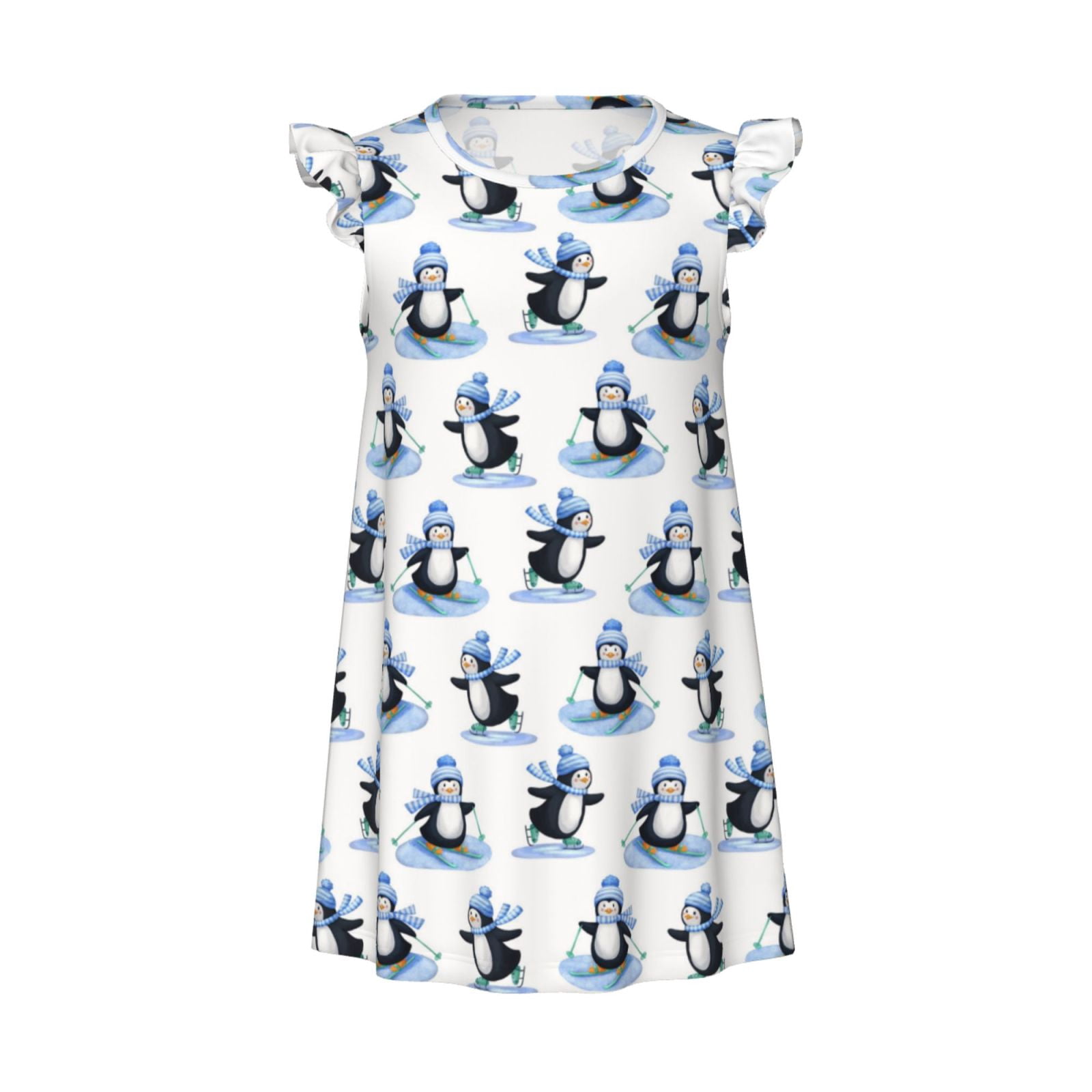Ratiio Skiing Penguin Funny Print Girls Nightgowns, Princess Pajama ...