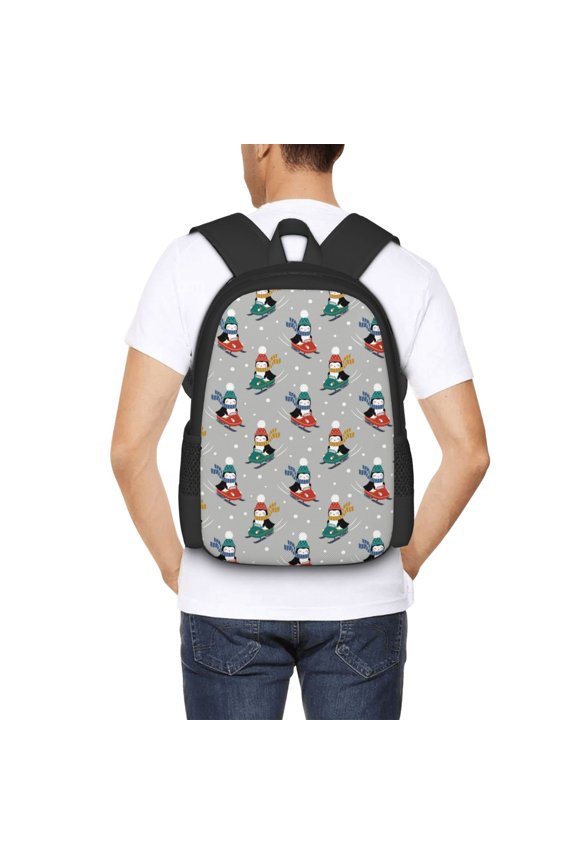 Skiing penguin Backpack for Men and Women - Durable 600D Oxford Cloth -Large Capacity, Water-Resistant School, Travel, and Hiking Bag