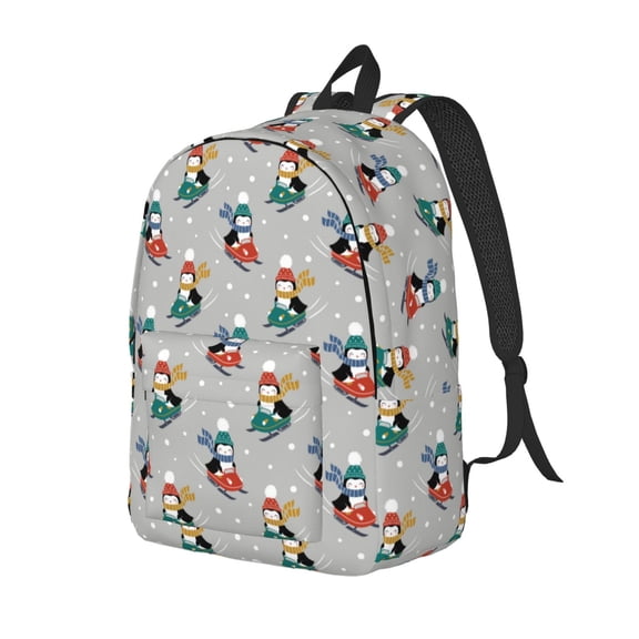 Ratiio Skiing penguin Print Canvas Backpack for Women & Men Retro Aesthetic Rucksack Basic Backpack for High School/College Students Travel Laptop Bag