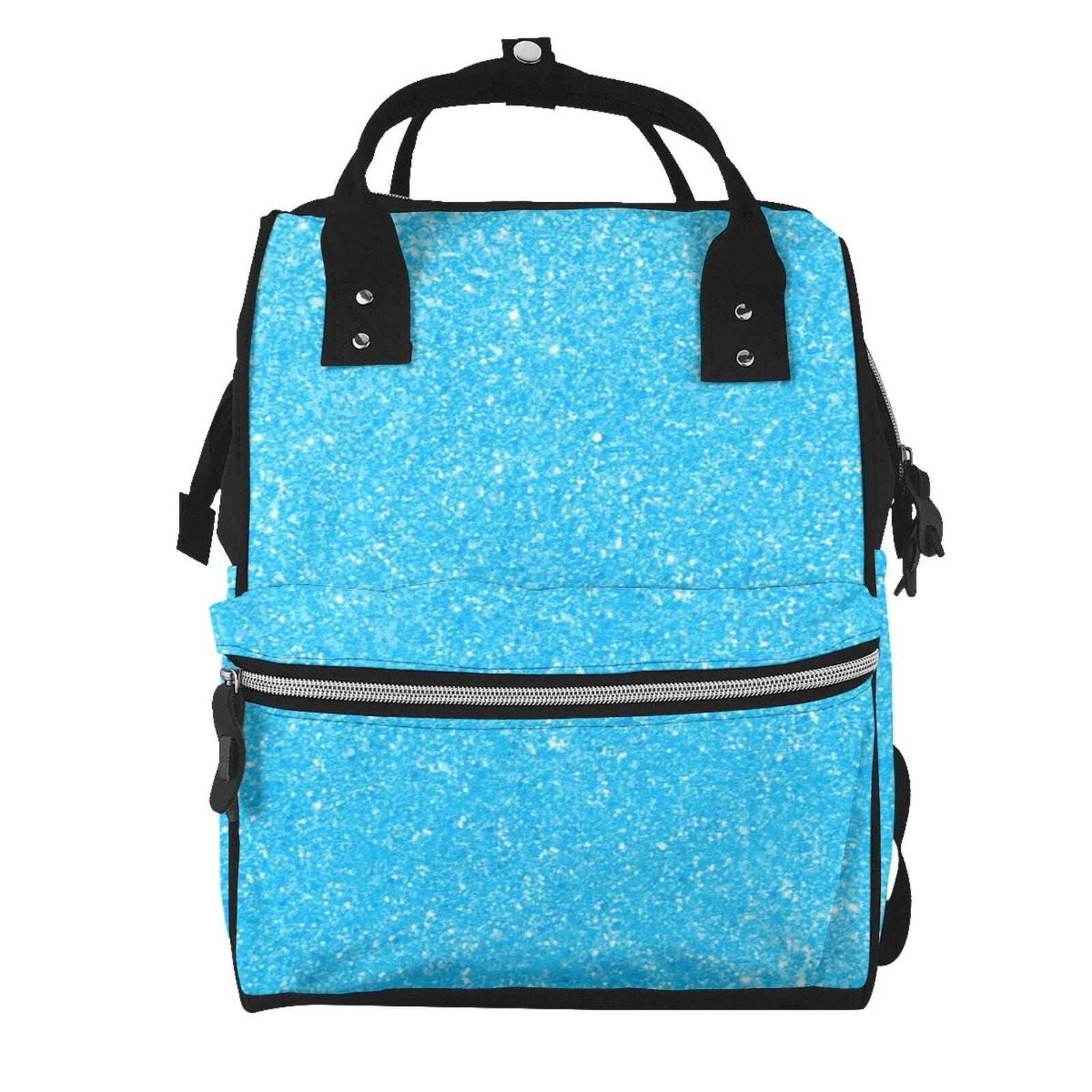Ratiio Sky Blue Glitter Mummy Backpack - Waterproof Twill Canvas, Large Capacity Diaper Bag with Multiple Pockets and Adjustable Straps