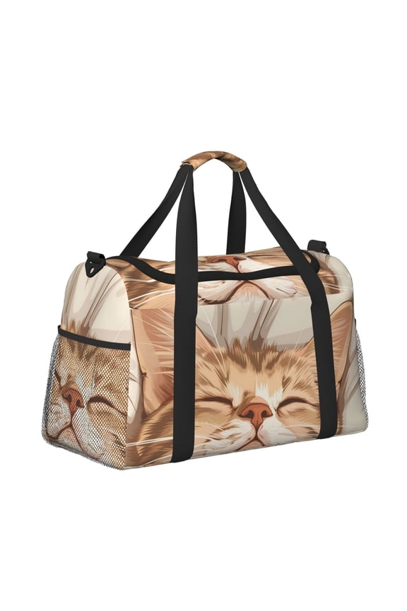 Sleeping Cat In Blanket Pattern Hand Travel Bag, Weekender Carry On for Women Men, Sports Gym Bag, Workout Duffel Bag, Overnight Shoulder Bag fit 15.6 Inch Laptop