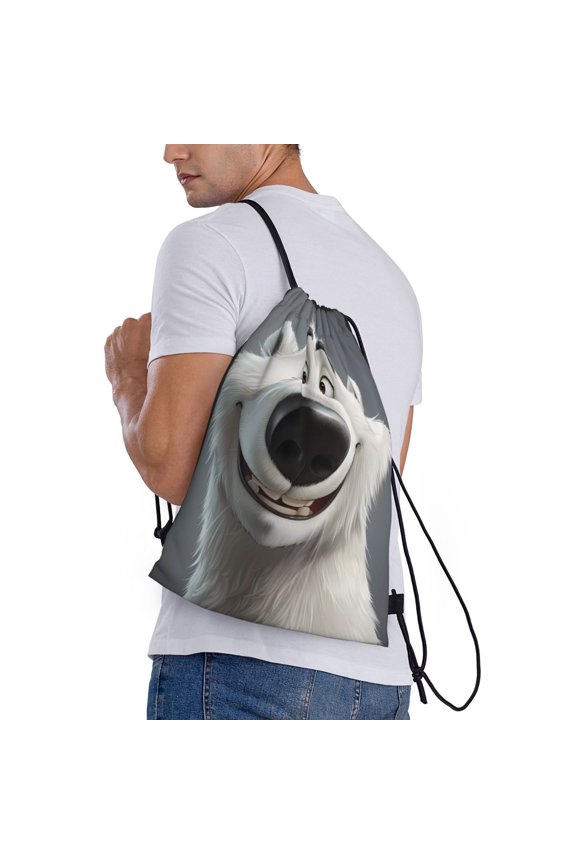 Smiling Polar Bear Print Drawstring Backpack Bag Sport Gym Sackpack Heavy Duty String Backpack for Men Women