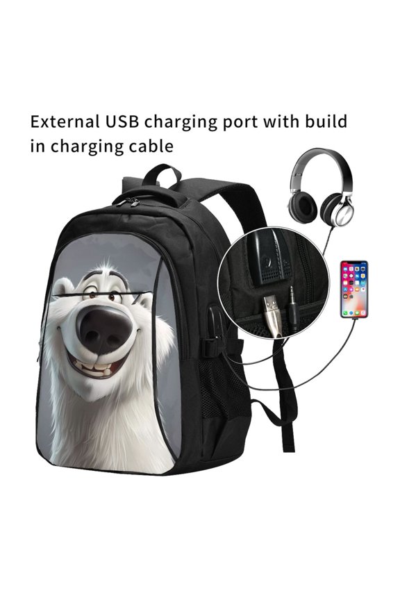 Smiling Polar Bear Print Travel Laptop Backpack,Slim Sturdy Laptops Backpack with USB Charging Port, Water Resistant College School Computer Bag