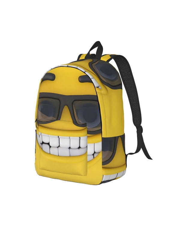 Smiling With Sunglasses Print Canvas Backpack for Women & Men Retro Aesthetic Rucksack Basic Backpack for High School/College Students Travel Laptop Bag