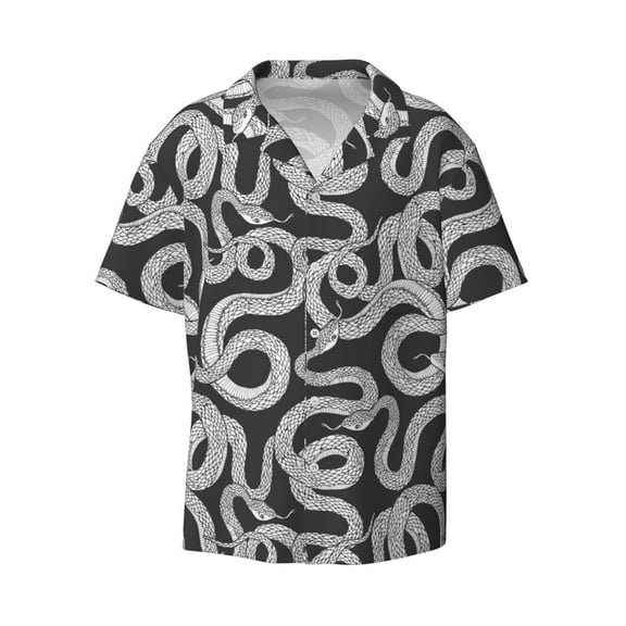 Ratiio Snake Print Mens Casual Short Sleeve Shirts Button Down Textured Shirts Summer Beach Shirt with Pocket Men's Casual Short-sleeved Shirt