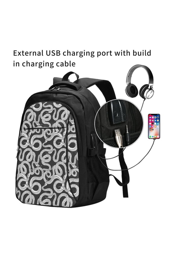 Snake Print Travel Laptop Backpack,Slim Sturdy Laptops Backpack with USB Charging Port, Water Resistant College School Computer Bag