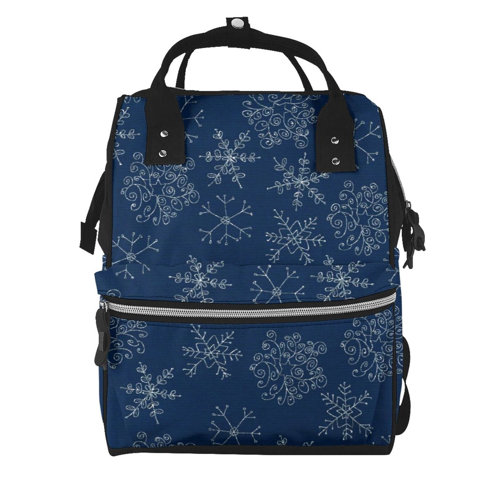 Ratiio Snowflake Dark Blue Mummy Backpack - Waterproof Twill Canvas, Large Capacity Diaper Bag with Multiple Pockets and Adjustable Straps