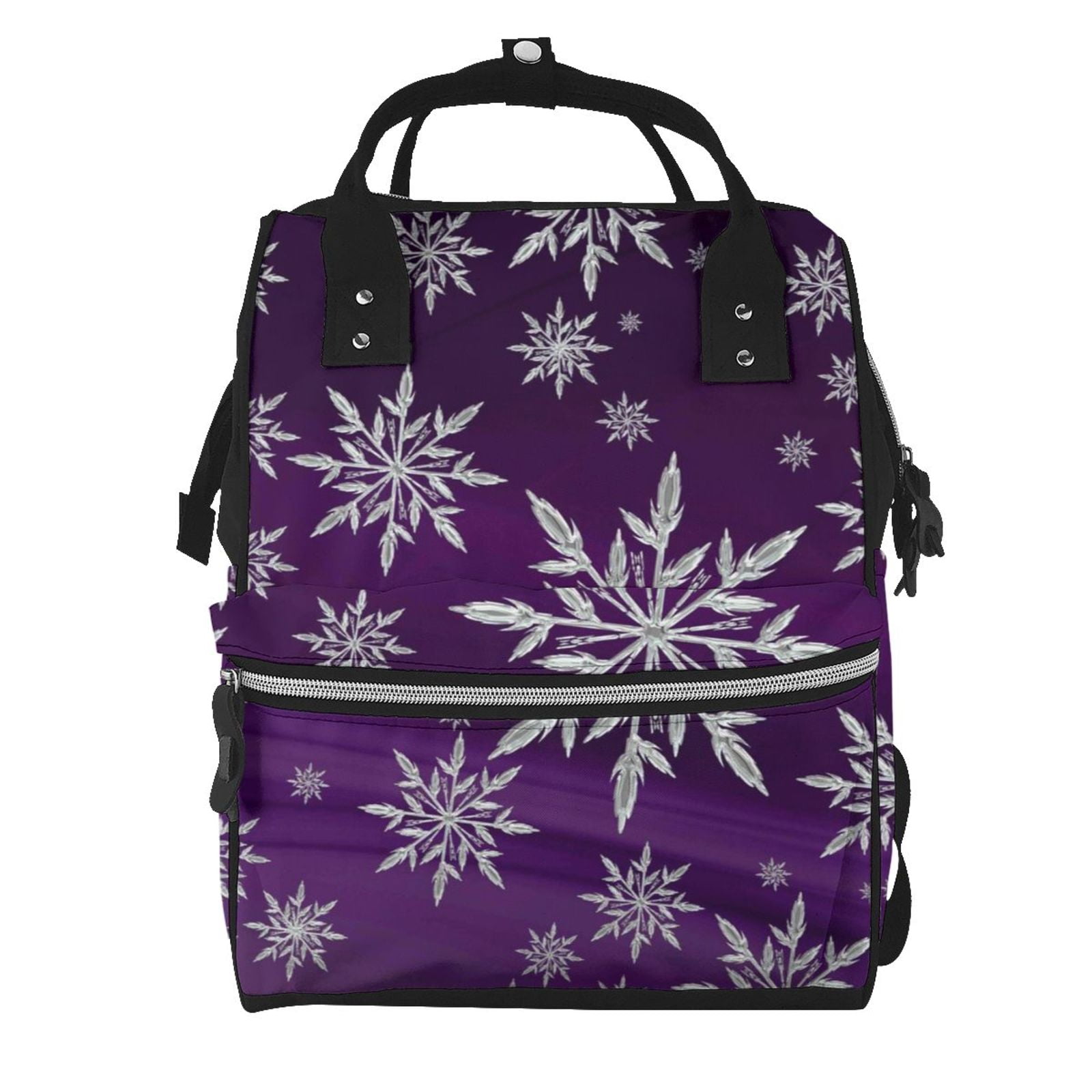 Ratiio Snowflake Gradient Purple Mummy Backpack - Waterproof Twill Canvas, Large Capacity Diaper Bag with Multiple Pockets and Adjustable Straps