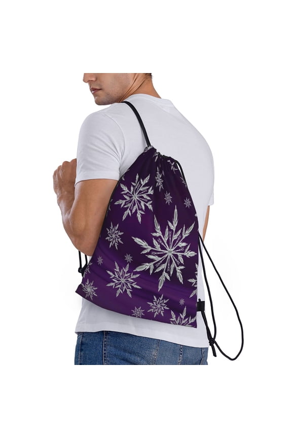 Snowflake Gradient Purple Print Drawstring Backpack Bag Sport Gym Sackpack Heavy Duty String Backpack for Men Women