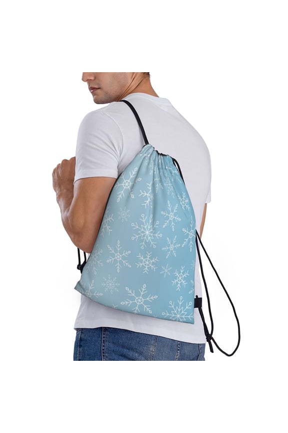 Snowflake Snowing Print Drawstring Backpack Bag Sport Gym Sackpack Heavy Duty String Backpack for Men Women