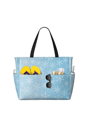 Snowflake Snowing Print Large Capacity Beach Travel Bag, Polyester Waterproof Tote Bag with Zipper for Vacation and Daily Use