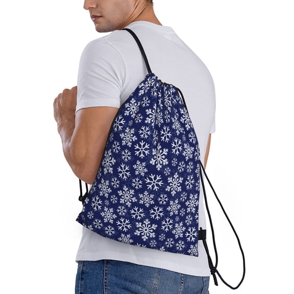 Ratiio Snowflakes On Dark Blue Print Drawstring Backpack Bag Sport Gym Sackpack Heavy Duty String Backpack for Men Women