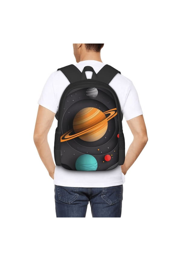 Solar System Paper Art Backpack for Men and Women - Durable 600D Oxford Cloth -Large Capacity, Water-Resistant School, Travel, and Hiking Bag