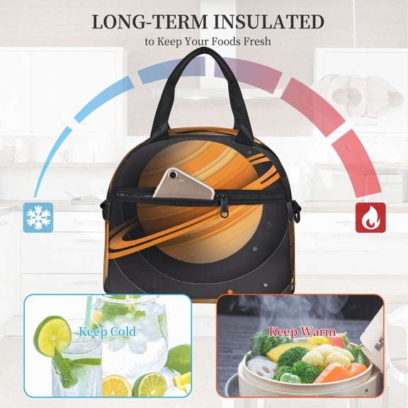 Ratiio Solar System Paper Art Pattern Lunch Bag ,Insulated Lunch Box, Small Leakproof Cooler Food Lunch Containers Reusable High Capacity Lunch Tote Bags