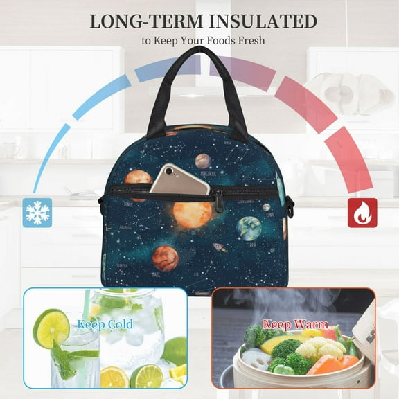 Ratiio Solar System And Planets Pattern Lunch Bag ,Insulated Lunch Box, Small Leakproof Cooler Food Lunch Containers Reusable High Capacity Lunch Tote Bags