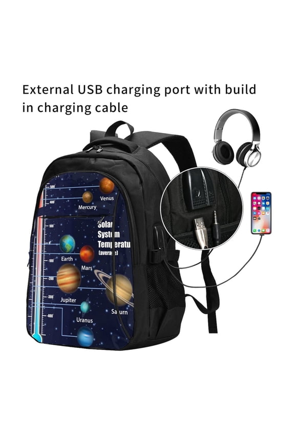 Solar System Print Travel Laptop Backpack,Slim Sturdy Laptops Backpack with USB Charging Port, Water Resistant College School Computer Bag