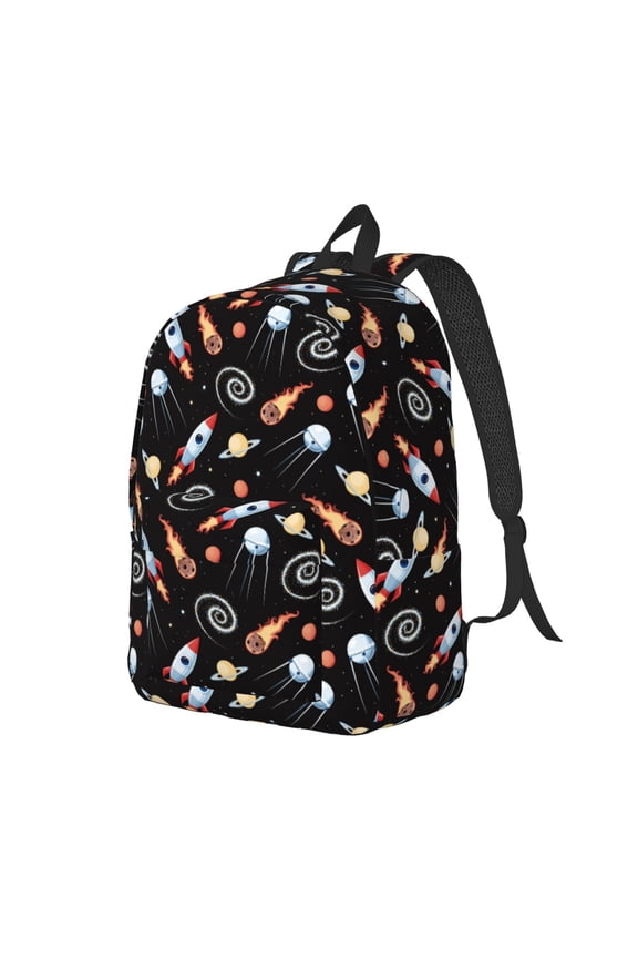 Space Rocket Print Canvas Backpack for Women & Men Retro Aesthetic Rucksack Basic Backpack for High School/College Students Travel Laptop Bag