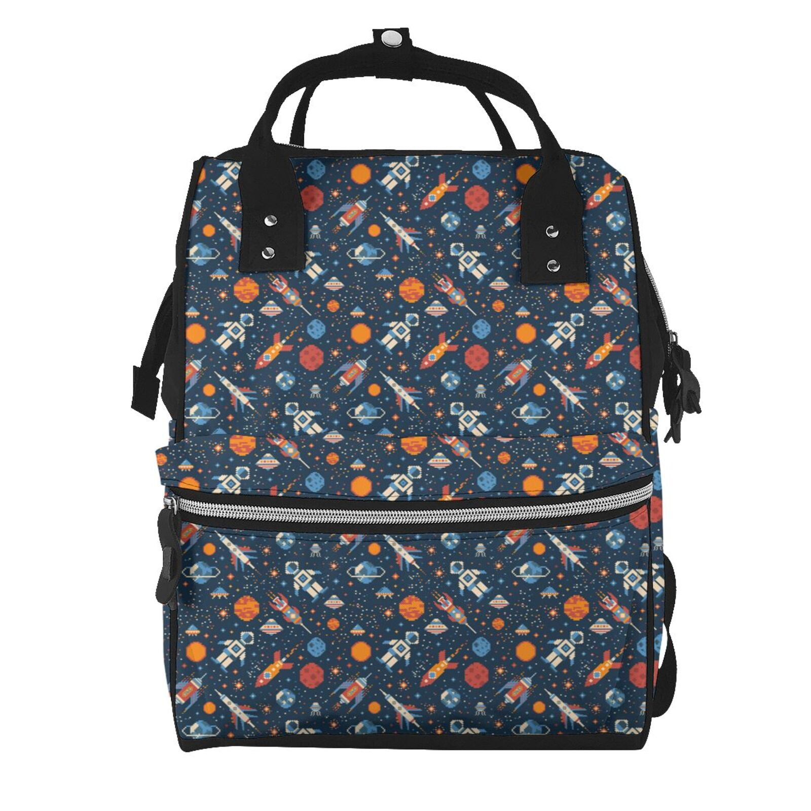 Ratiio Spaceships And Stars In Outer Space Mummy Backpack - Waterproof Twill Canvas, Large Capacity Diaper Bag with Multiple Pockets and Adjustable Straps