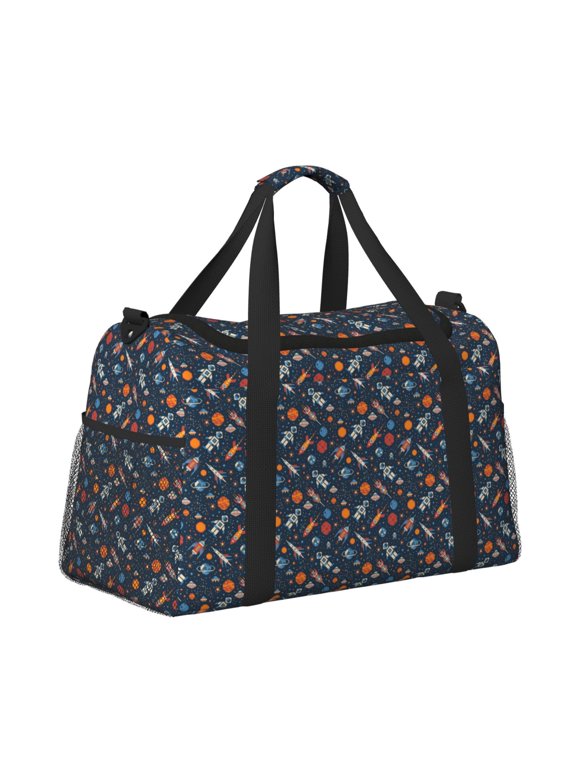 Spaceships And Stars In Outer Space Pattern Hand Travel Bag, Weekender Carry On for Women Men, Sports Gym Bag, Workout Duffel Bag, Overnight Shoulder Bag fit 15.6 Inch Laptop