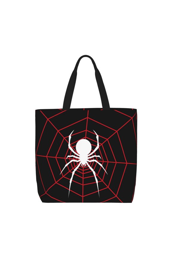 Spider On The Web Print Reusable Grocery Bag Shopping Bags with Zipper Shoulder Shopping Handle Bag Suitable for Outdoor Convenient Daily Bag