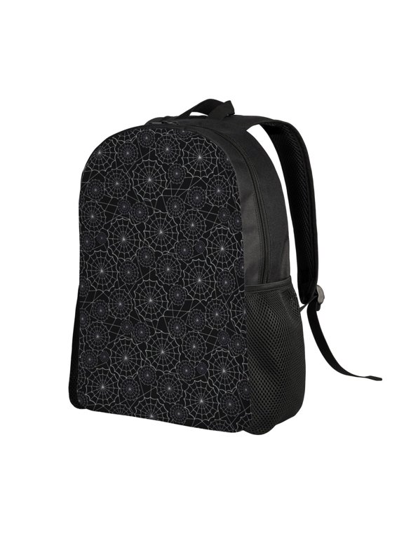 Spider Web Black Print Backpack with Padded 15-inch Laptop Sleeve- Spacious and Durable Daypack for Work and Travel