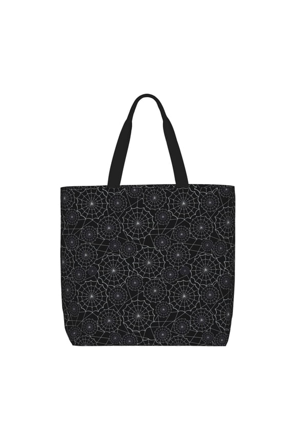 Spider Web Black Print Reusable Grocery Bag Shopping Bags with Zipper Shoulder Shopping Handle Bag Suitable for Outdoor Convenient Daily Bag