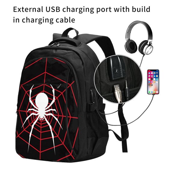 Ratiio Spider On The Web Print Travel Laptop Backpack,Slim Sturdy Laptops Backpack with USB Charging Port, Water Resistant College School Computer Bag
