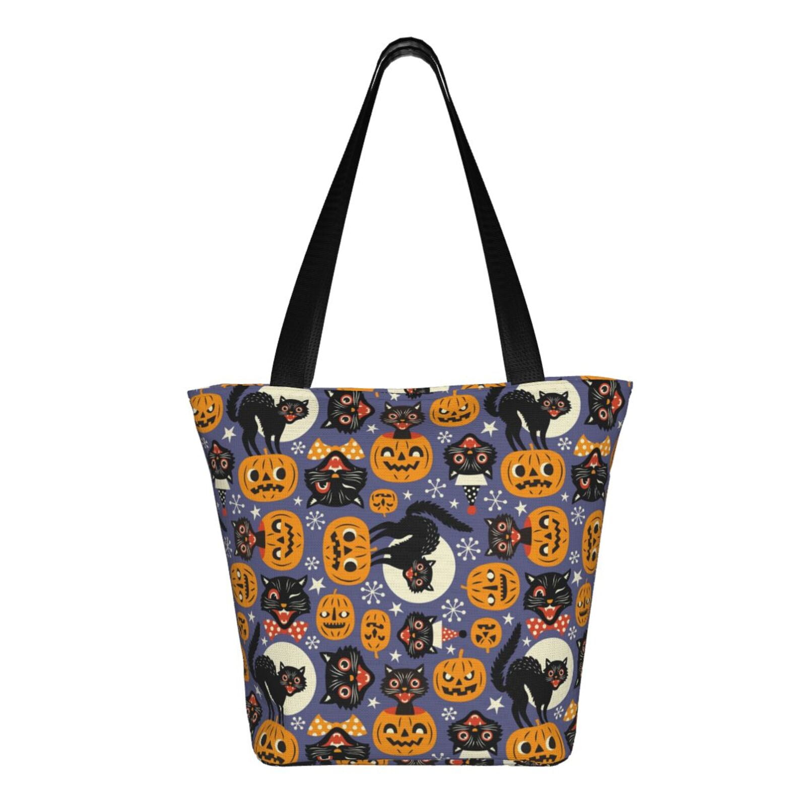 Ratiio Spooky Cats And Halloween Pumpkins Print Shoulder Bag for Women, Polyester Crossbody Purse Lightweight Handbag for Daily Travel and Casual Use