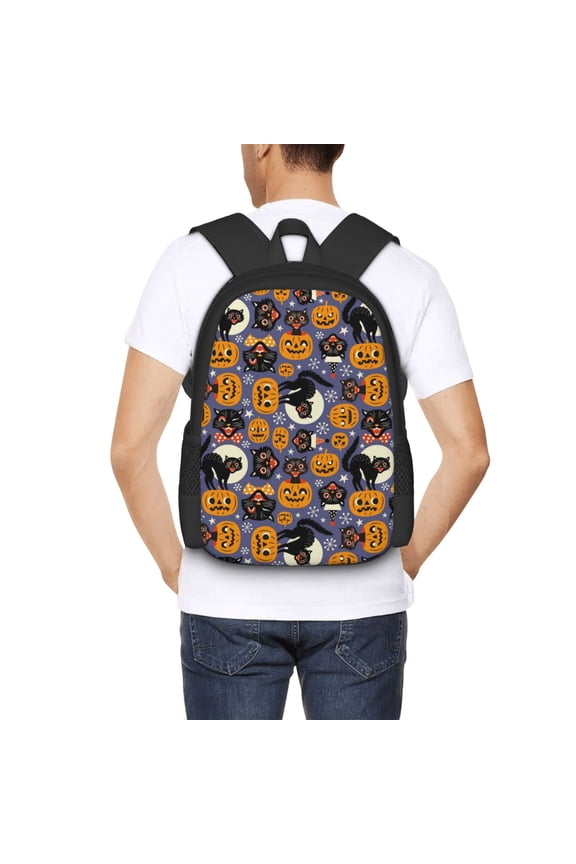 Spooky Cats And Halloween Pumpkins Backpack for Men and Women - Durable 600D Oxford Cloth -Large Capacity, Water-Resistant School, Travel, and Hiking Bag