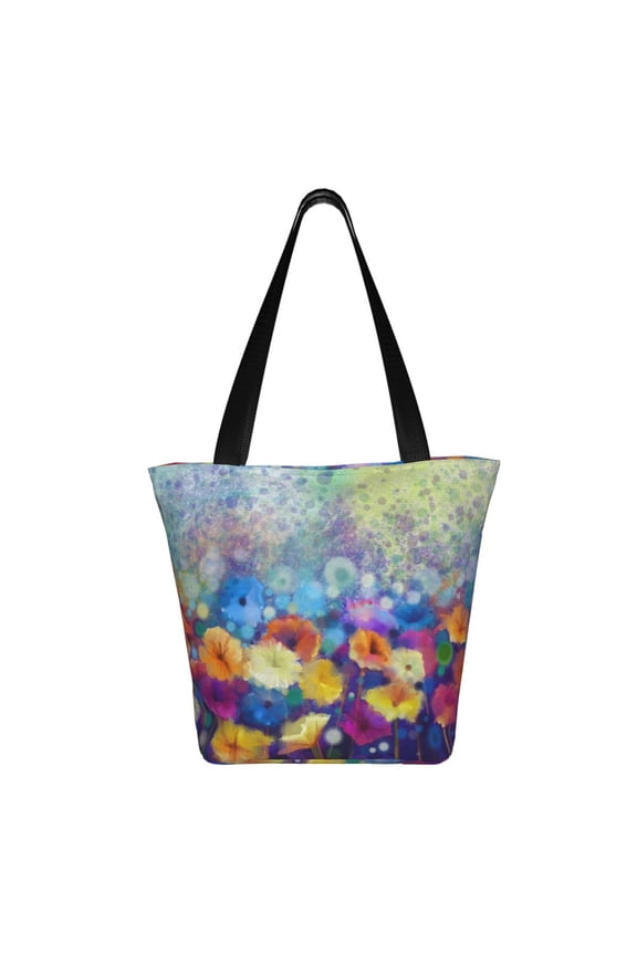 Spring Flower Seasonal Print Shoulder Bag for Women, Polyester Crossbody Purse Lightweight Handbag for Daily Travel and Casual Use