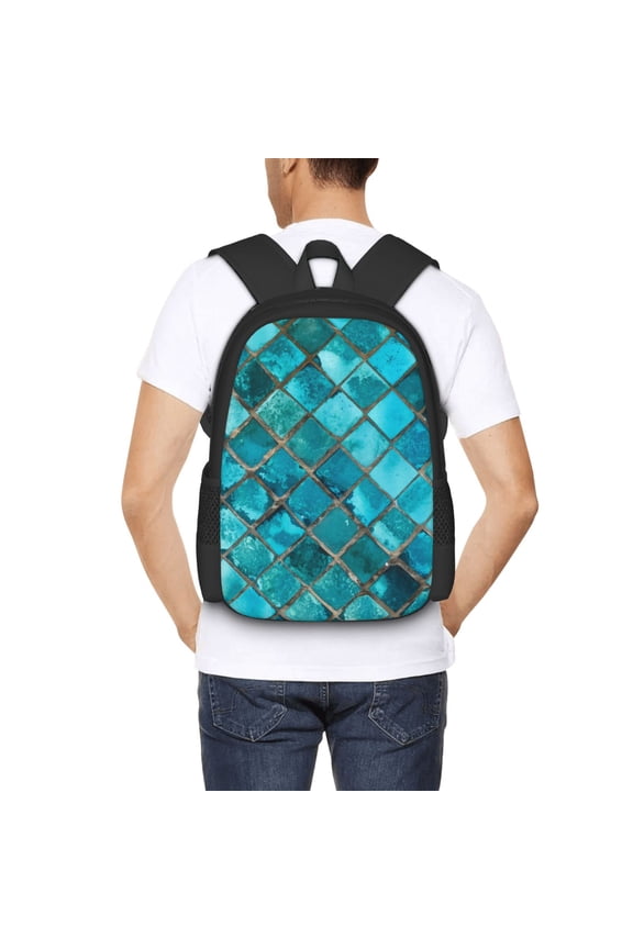 Square Glass Mosaic Backpack for Men and Women - Durable 600D Oxford Cloth -Large Capacity, Water-Resistant School, Travel, and Hiking Bag