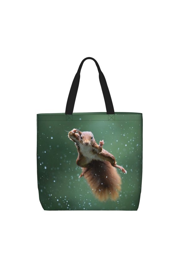 Squirrel Print Reusable Grocery Bag Shopping Bags with Zipper Shoulder Shopping Handle Bag Suitable for Outdoor Convenient Daily Bag