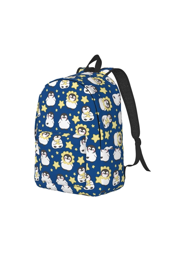 Star Penguin Print Canvas Backpack for Women & Men Retro Aesthetic Rucksack Basic Backpack for High School/College Students Travel Laptop Bag