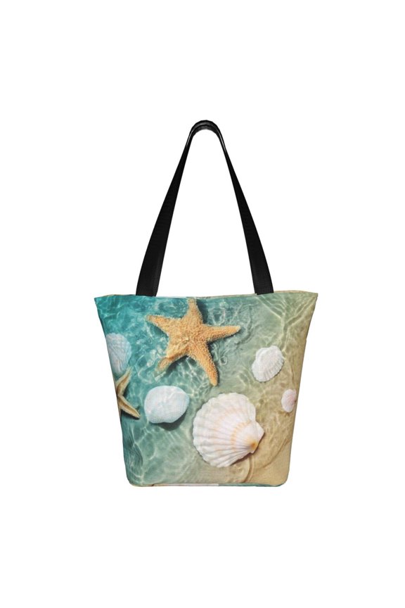 Starfish And Seashell Print Shoulder Bag for Women, Polyester Crossbody Purse Lightweight Handbag for Daily Travel and Casual Use