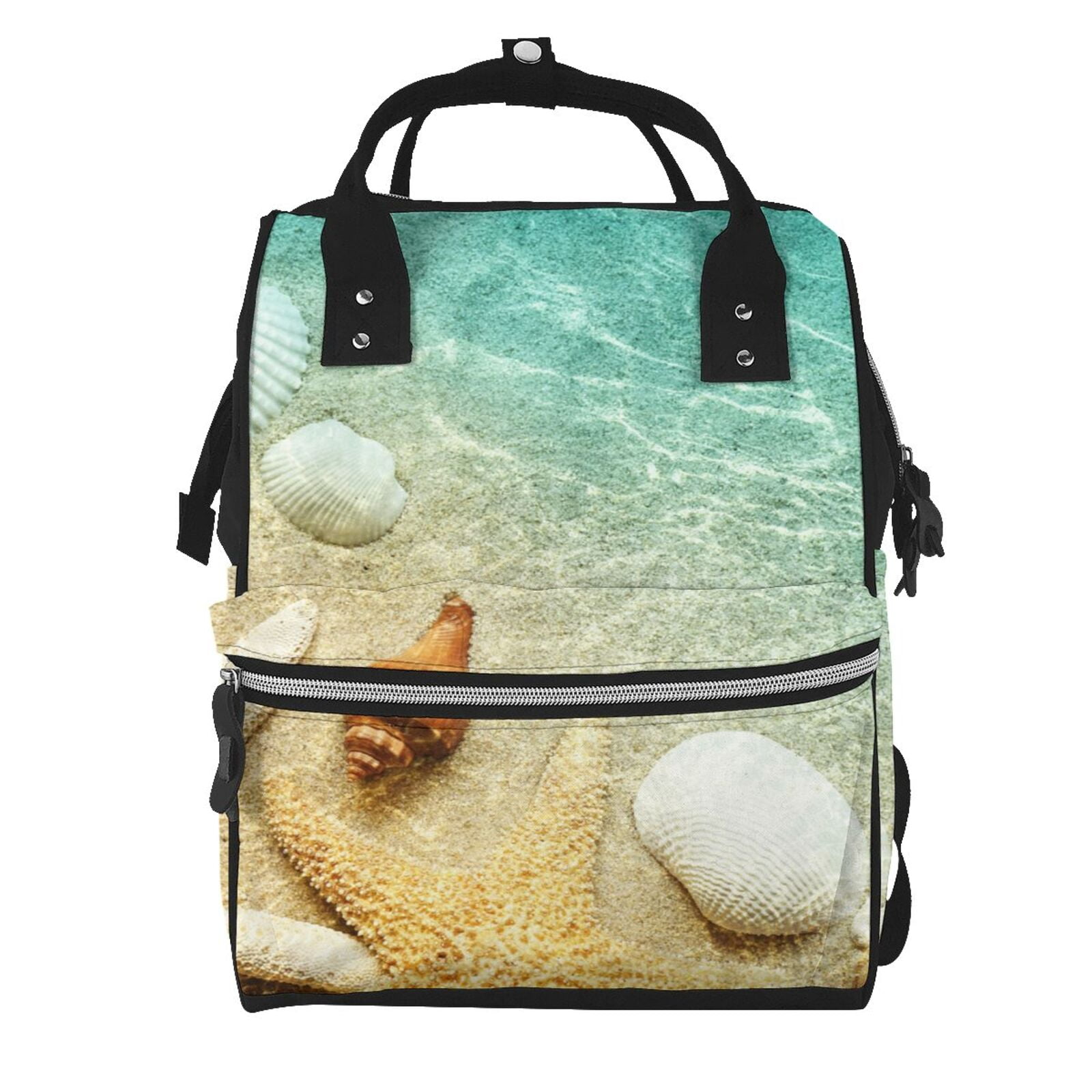 Ratiio Starfish And Seashell On The Beach Mummy Backpack - Waterproof Twill Canvas, Large Capacity Diaper Bag with Multiple Pockets and Adjustable Straps
