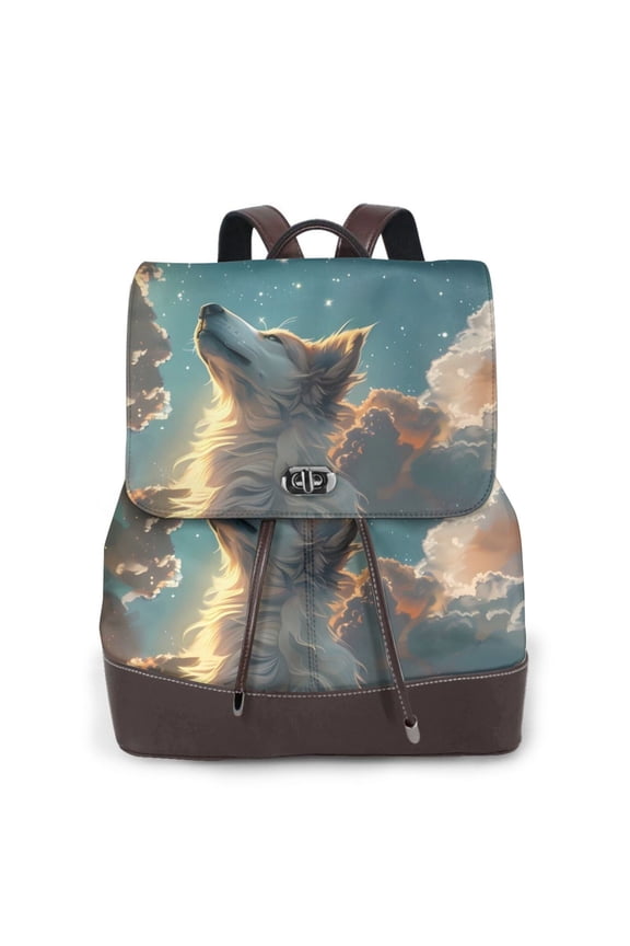 Starry Sky Cloud Wolf Pattern Womens Backpack Purse Leather Backpack Purse for Women Travel Fashion Backpack Designer Ladies Shoulder Bags