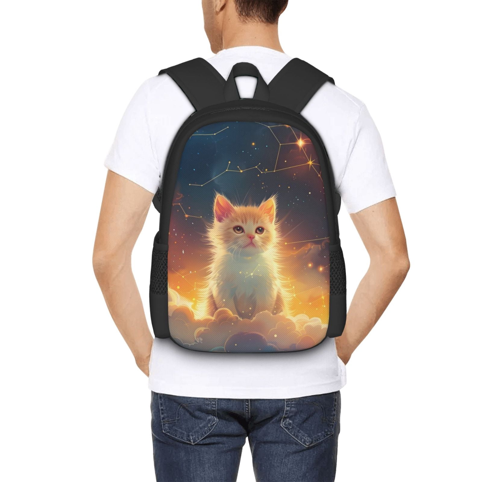 Ratiio Starry Sky Constellation Cat Backpack for Men and Women - Durable 600D Oxford Cloth -Large Capacity, Water-Resistant School, Travel, and Hiking Bag