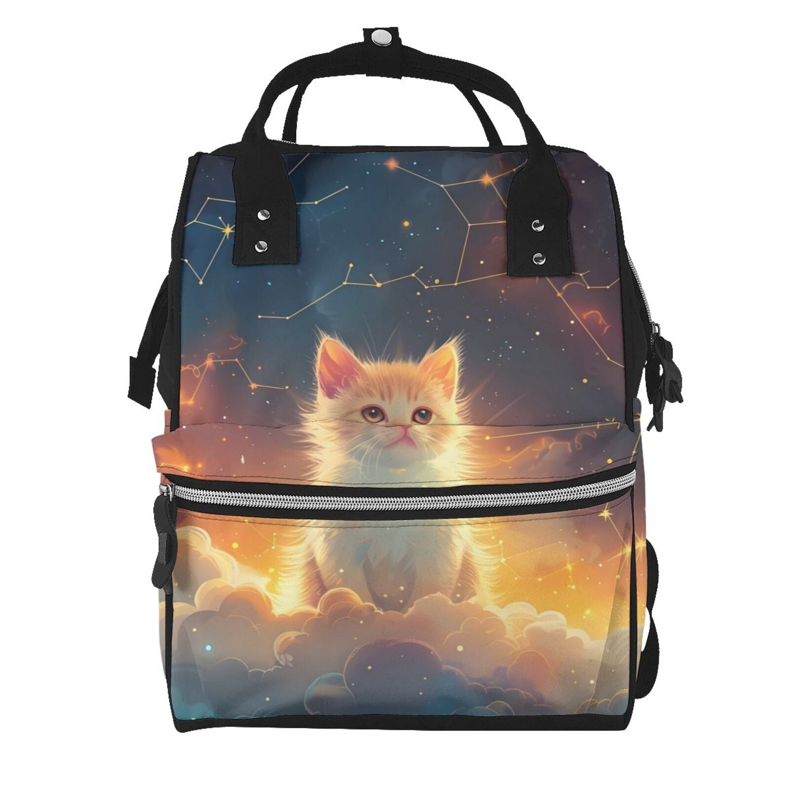 Ratiio Starry Sky Constellation Cat Mummy Backpack - Waterproof Twill Canvas, Large Capacity Diaper Bag with Multiple Pockets and Adjustable Straps