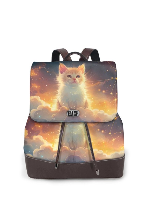 Starry Sky Constellation Cat Pattern Womens Backpack Purse Leather Backpack Purse for Women Travel Fashion Backpack Designer Ladies Shoulder Bags