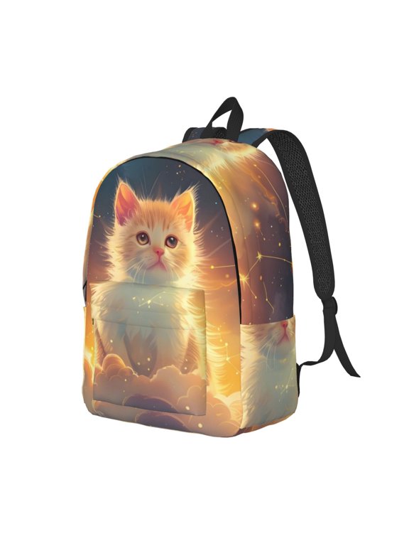 Starry Sky Constellation Cat Print Canvas Backpack for Women & Men Retro Aesthetic Rucksack Basic Backpack for High School/College Students Travel Laptop Bag
