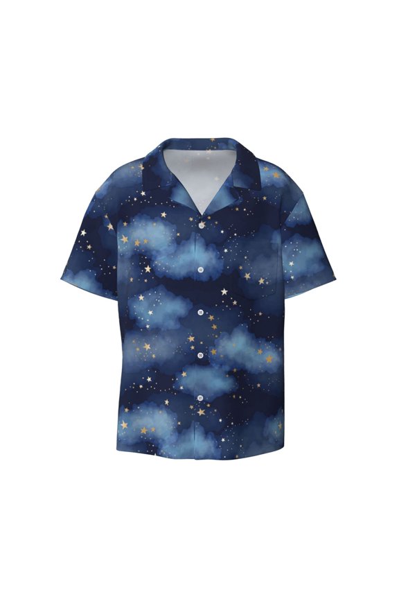Starry Sky Print Mens Casual Short Sleeve Shirts Button Down Textured Shirts Summer Beach Shirt with Pocket Men's Casual Short-sleeved Shirt