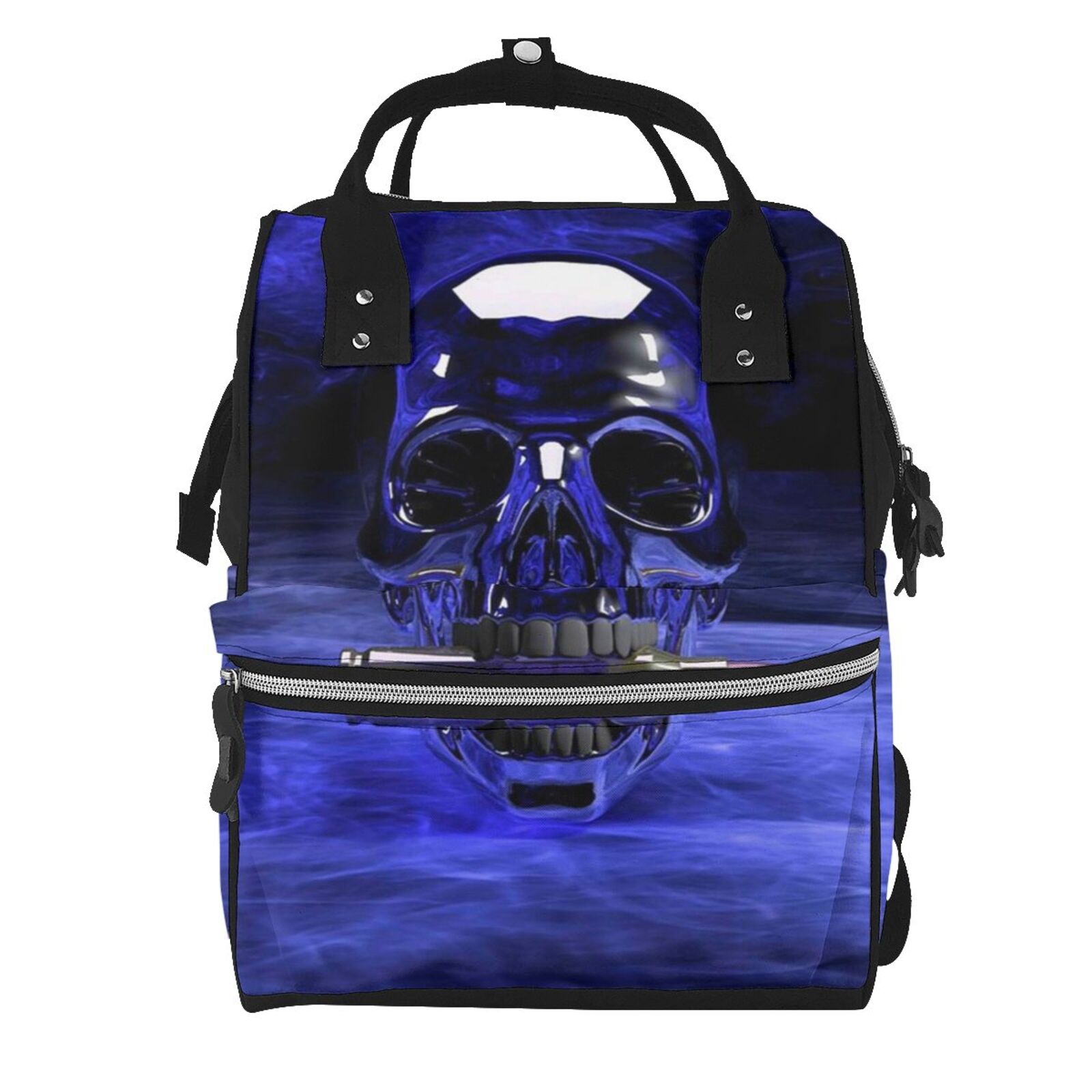 Ratiio Steel Skull Mummy Backpack - Waterproof Twill Canvas, Large Capacity Diaper Bag with Multiple Pockets and Adjustable Straps