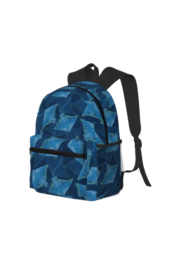 Stingray Print Casual Backpack for Men and Women, Water Resistant Oxford Fabric School Bag Lightweight Travel Daypack
