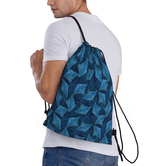 Ratiio Stingray Print Drawstring Backpack Bag Sport Gym Sackpack Heavy Duty String Backpack for Men Women