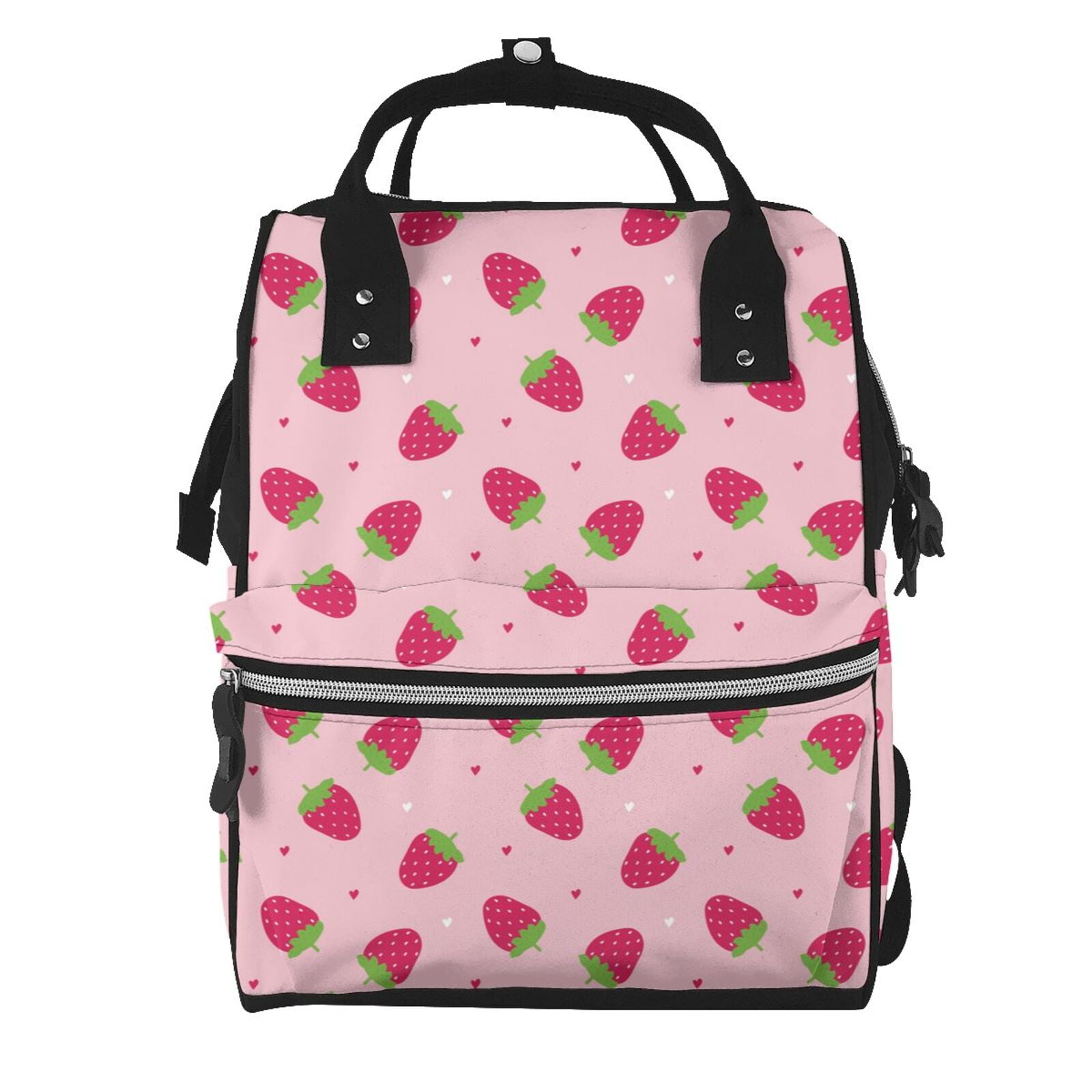 Ratiio Strawberries Mummy Backpack - Waterproof Twill Canvas, Large Capacity Diaper Bag with Multiple Pockets and Adjustable Straps