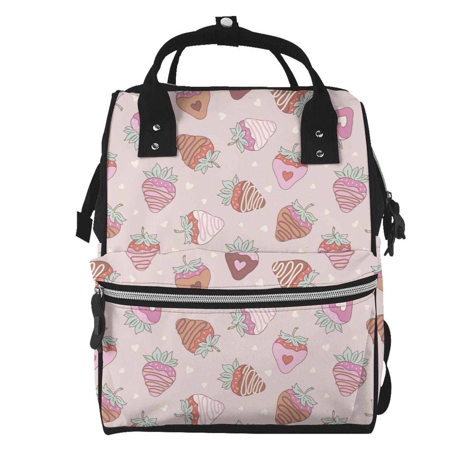 Ratiio Strawberry Cake Mummy Backpack - Waterproof Twill Canvas, Large Capacity Diaper Bag with Multiple Pockets and Adjustable Straps