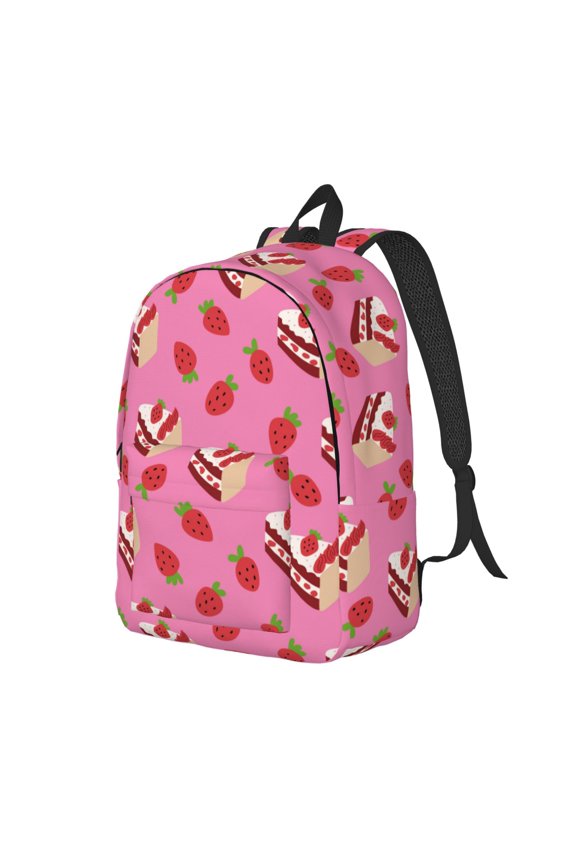 Strawberry Cake Print Canvas Backpack for Women & Men Retro Aesthetic Rucksack Basic Backpack for High School/College Students Travel Laptop Bag