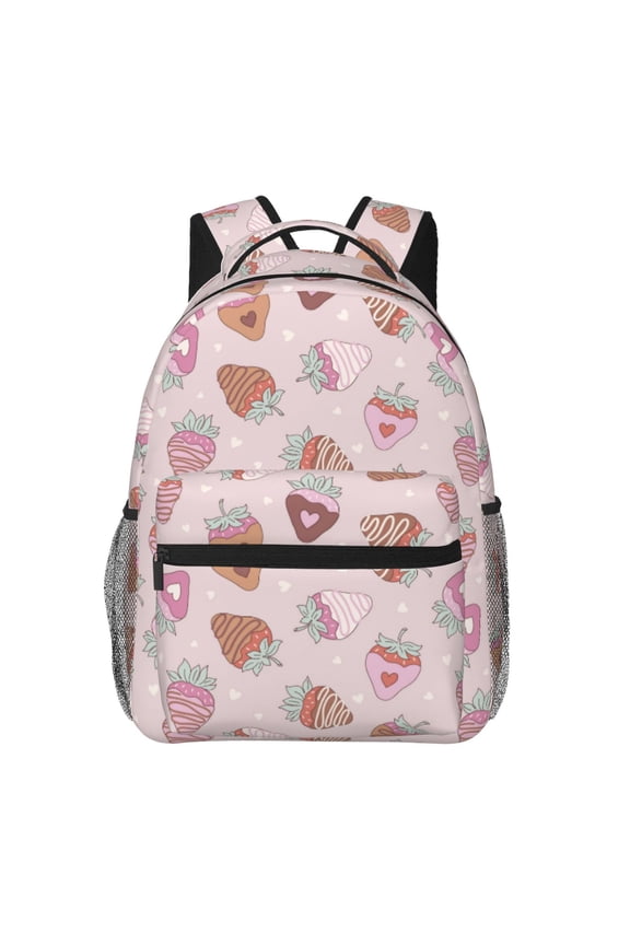 Strawberry Cake Print Eco-Friendly Casual Backpack, Water-Resistant Polyester Canvas Daypack with Smooth Zippers, Comfortable & Durable Travel Bag with Laptop Compartment